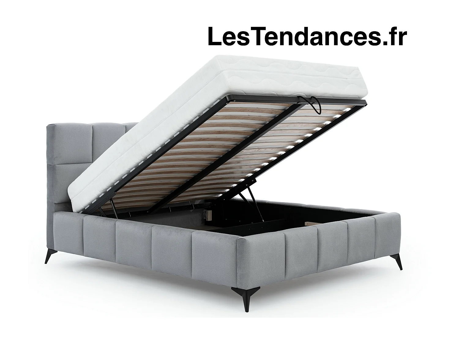 Lit coffre de luxe velours capitonné Mister-Couleur Gris-140x200