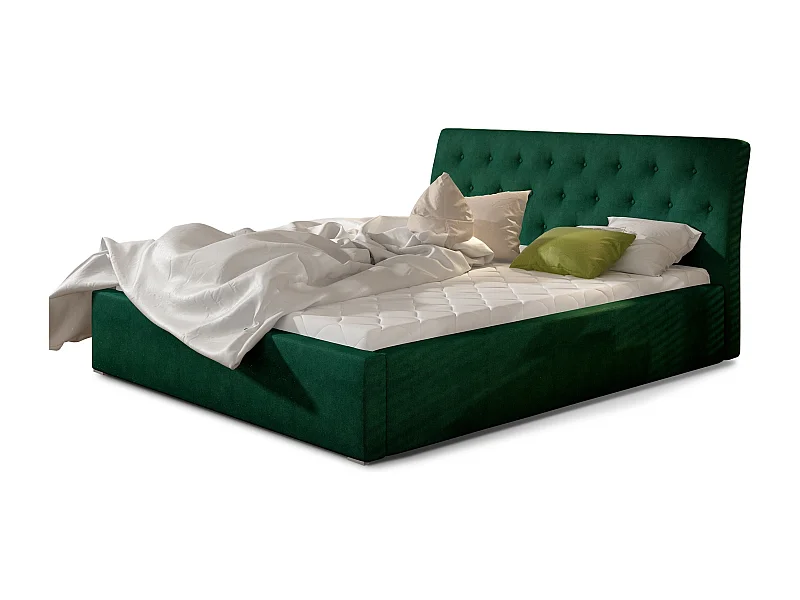 Venizia gewatteerd fluwelen bed-Kleur Spinazie groen-Slapen 200x200cm-Versie met boxspring