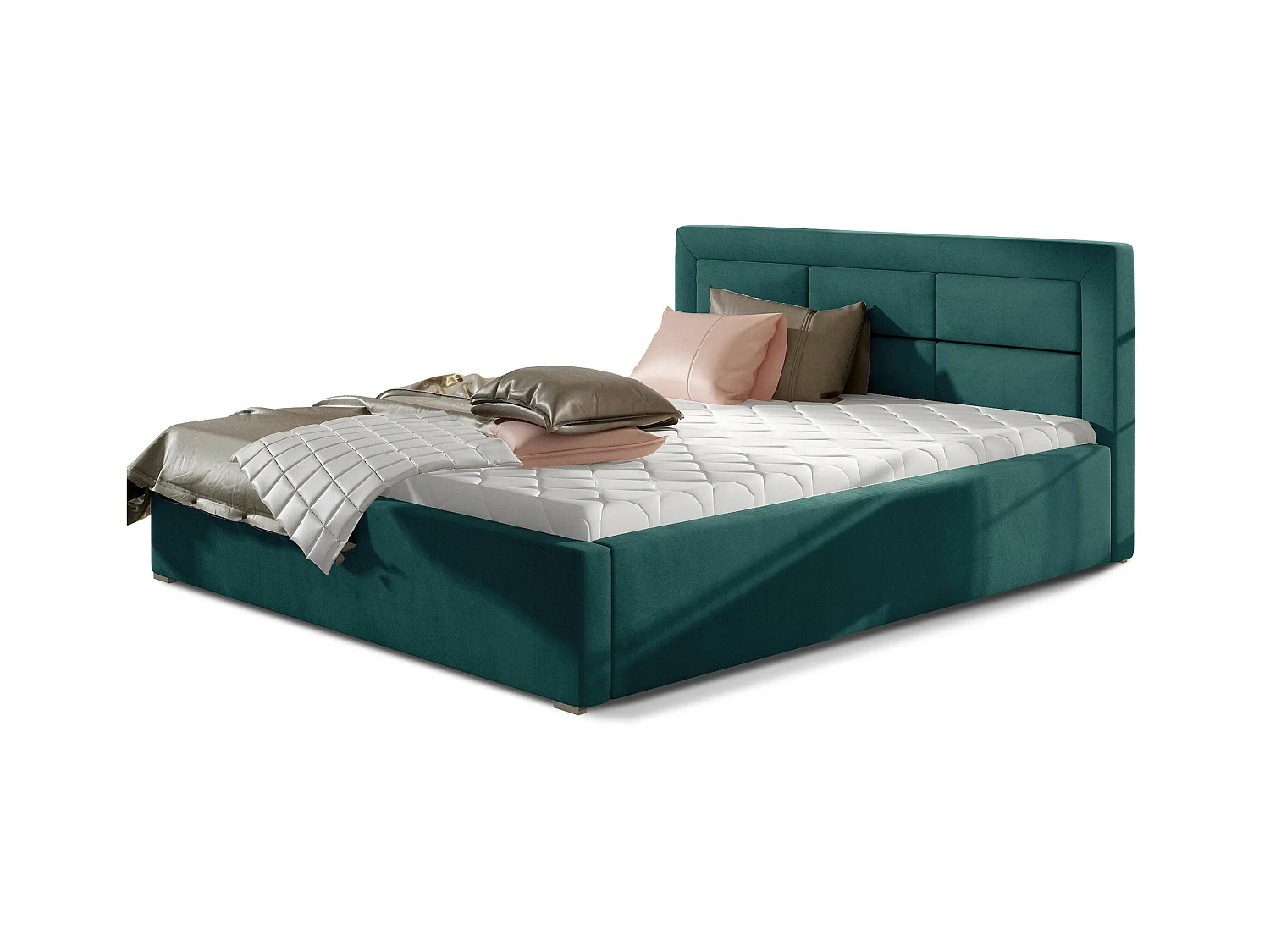 Rizaro modern gewatteerd fluwelen bed-Kleur Blauwe Eend-Slapen 140x200cm-Versie met boxspring
