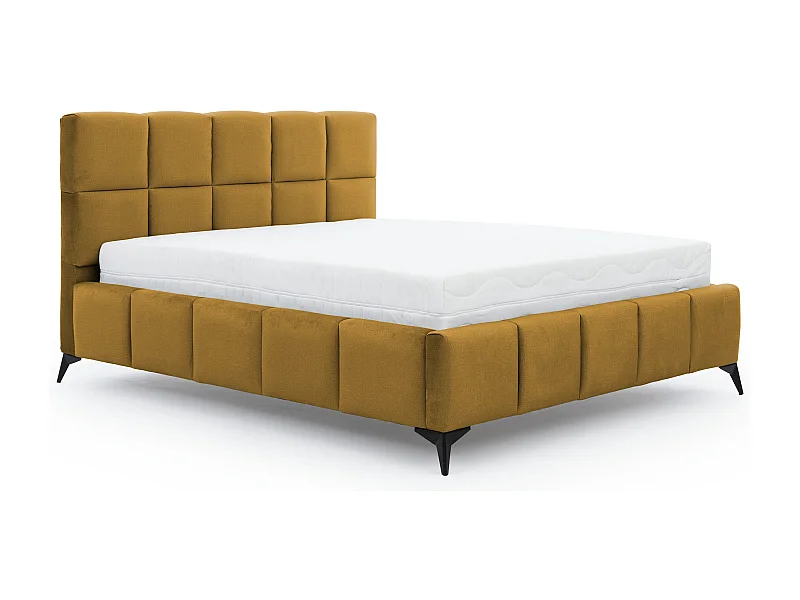 Lit coffre de luxe velours capitonné Mister-Couleur Jaune chamoix-160x200