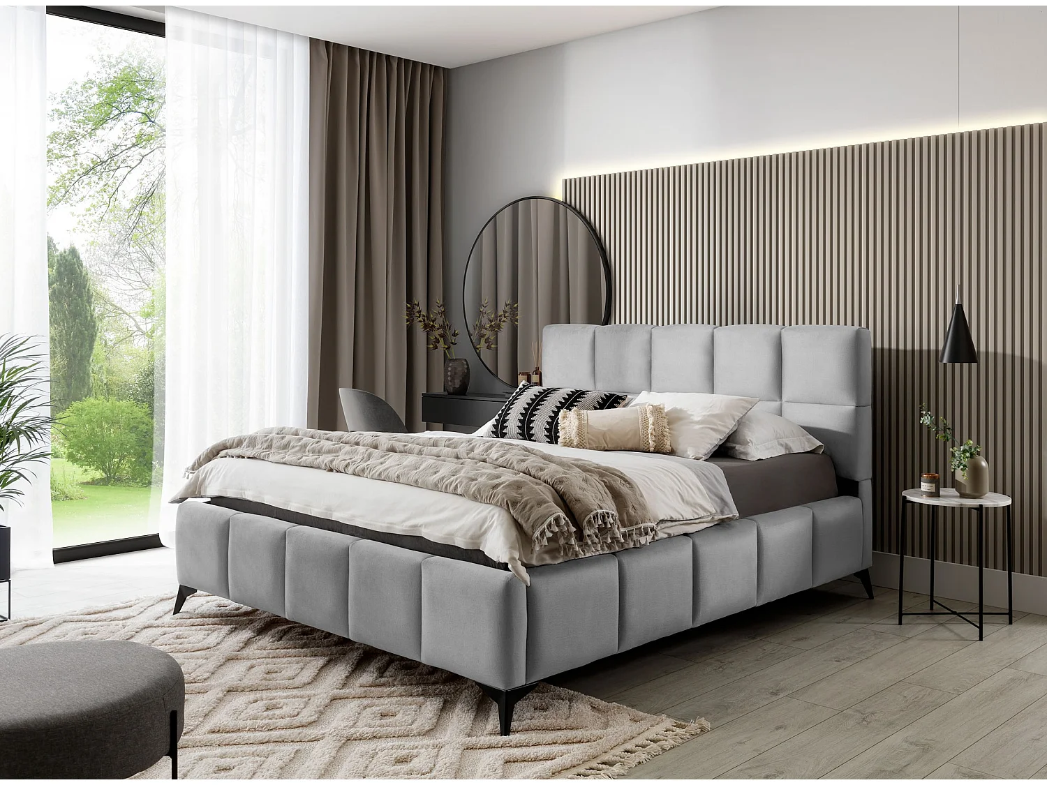 Lit coffre de luxe velours capitonné Mister-Couleur Gris clair-180x200