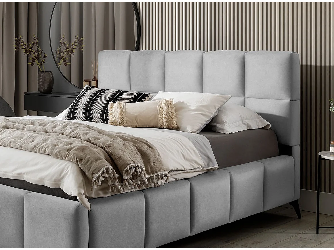 Lit coffre de luxe velours capitonné Mister-Couleur Gris clair-180x200