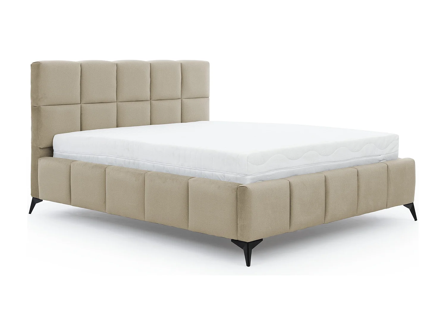 Lit coffre de luxe velours capitonné Mister-Couleur Beige clair-180x200