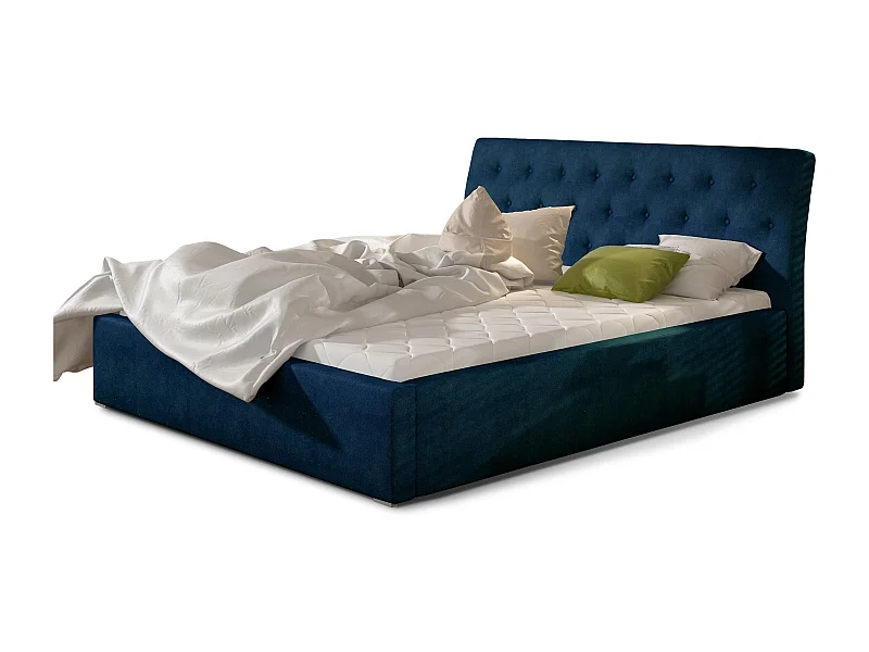Venizia gewatteerd fluwelen bed-Kleur Middernacht blauw-Slapen 200x200cm-Versie met boxspring