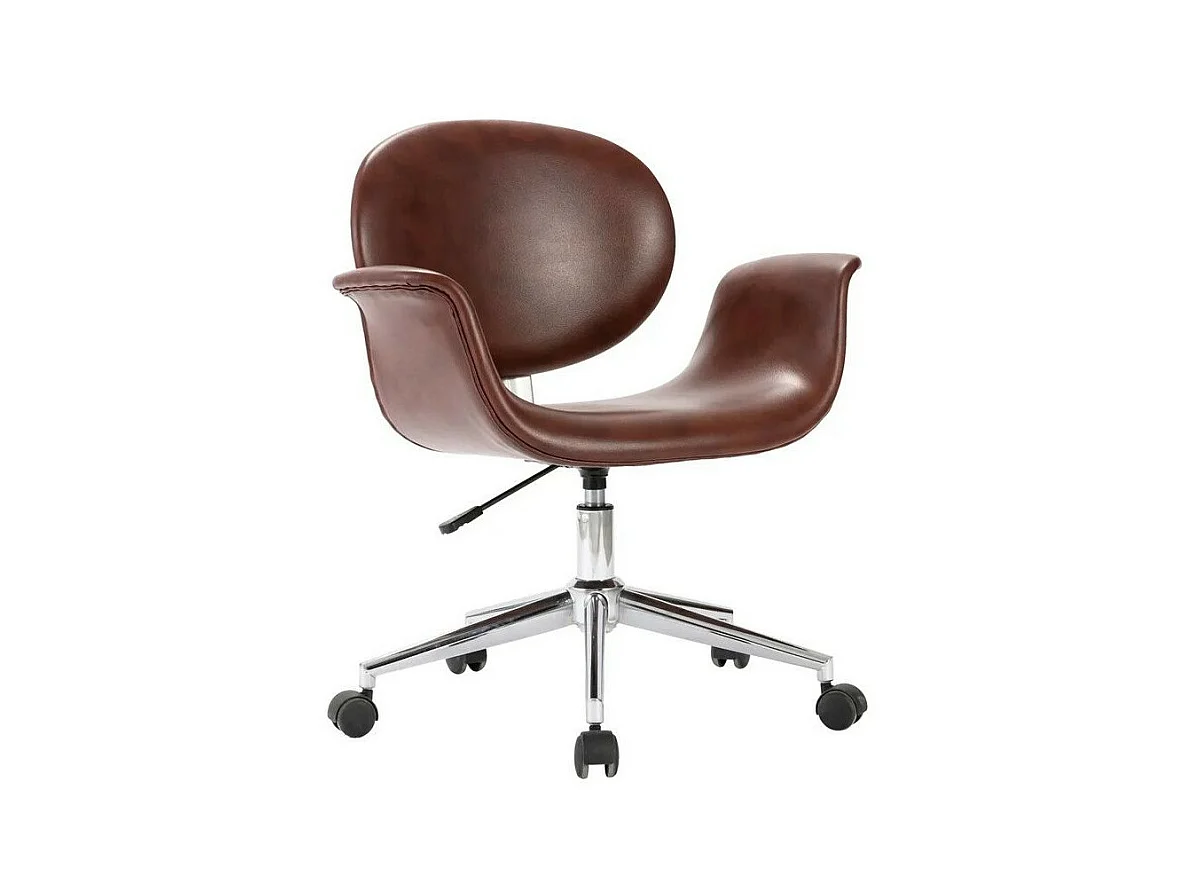 Chaise pivotante simili cuir marron et pieds métal chromé Eris