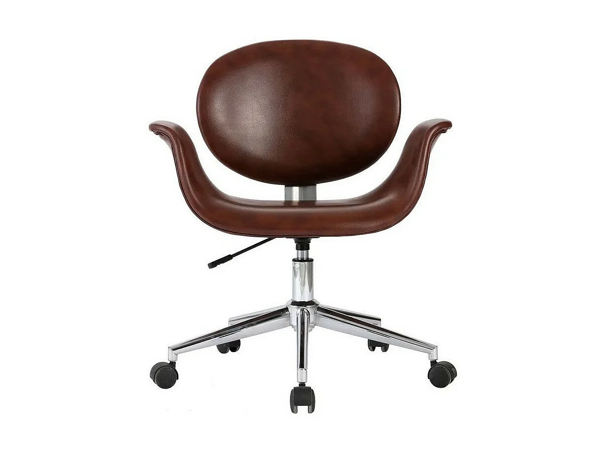 Chaise pivotante simili cuir marron et pieds métal chromé Eris