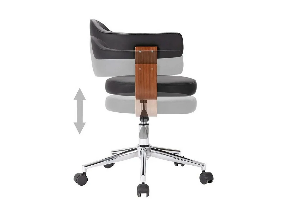 Chaise pivotante simili cuir noir et bois foncé Saden