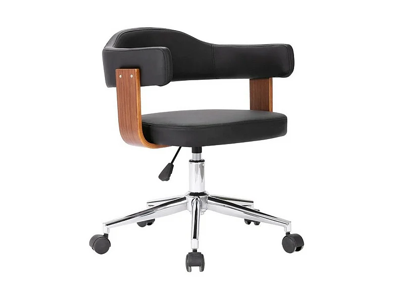 Chaise pivotante simili cuir noir et bois foncé Saden