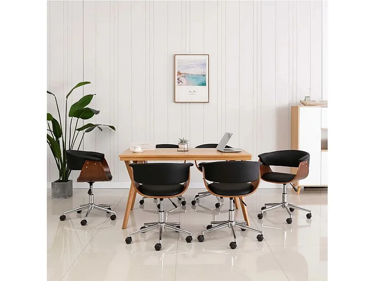 Chaise réglable simili cuir noir et bois foncé Tessa