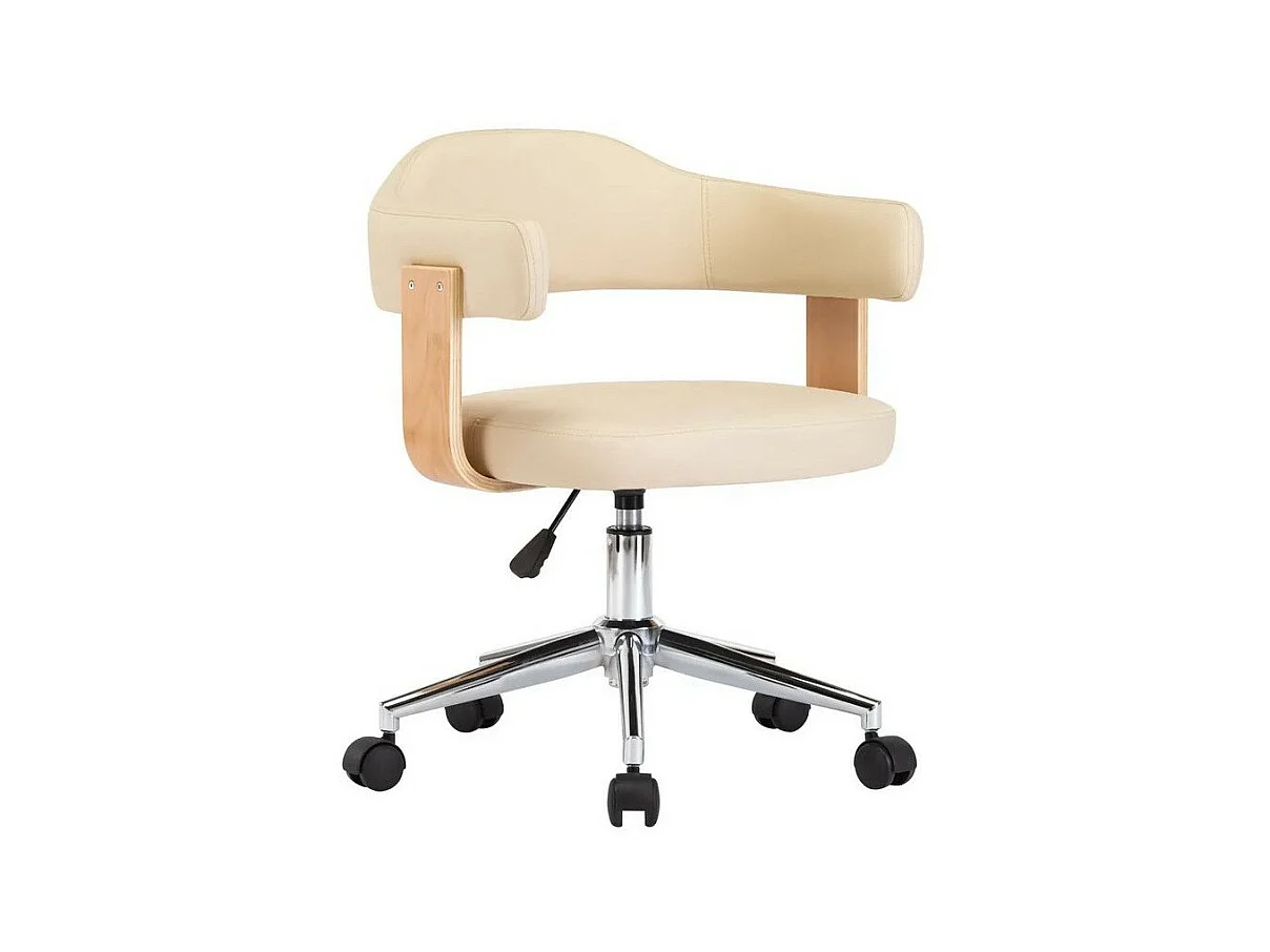 Chaise pivotante simili cuir crème et bois clair Saden