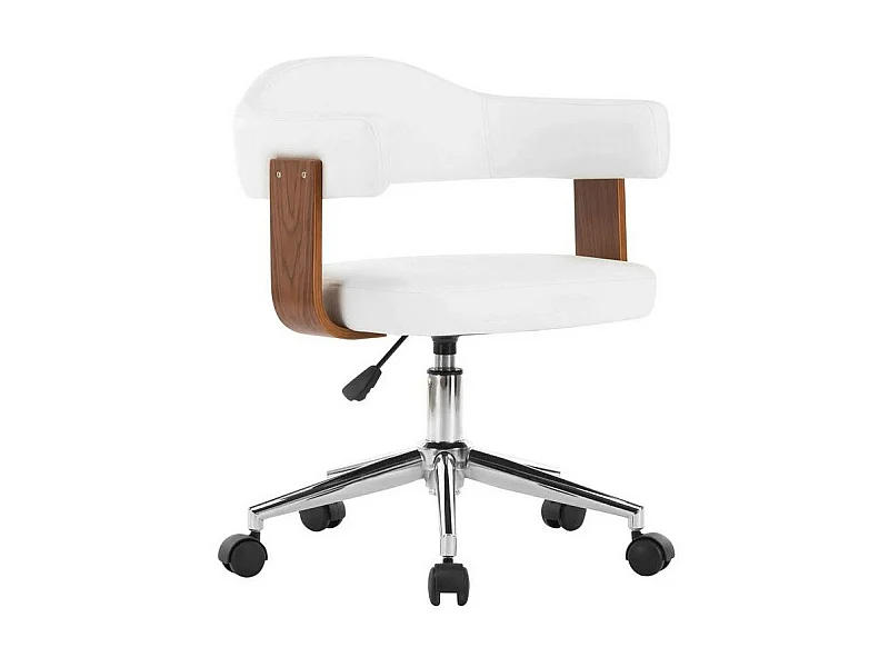 Chaise pivotante simili cuir blanc et bois foncé Saden