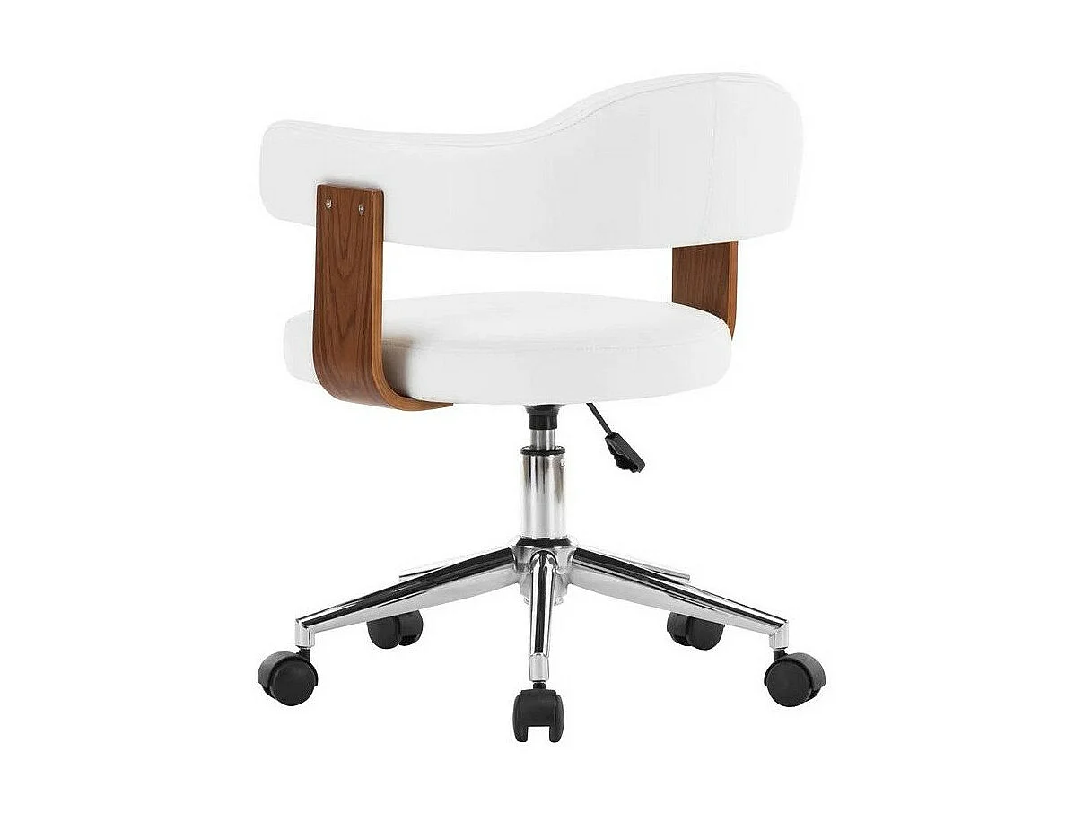 Chaise pivotante simili cuir blanc et bois foncé Saden