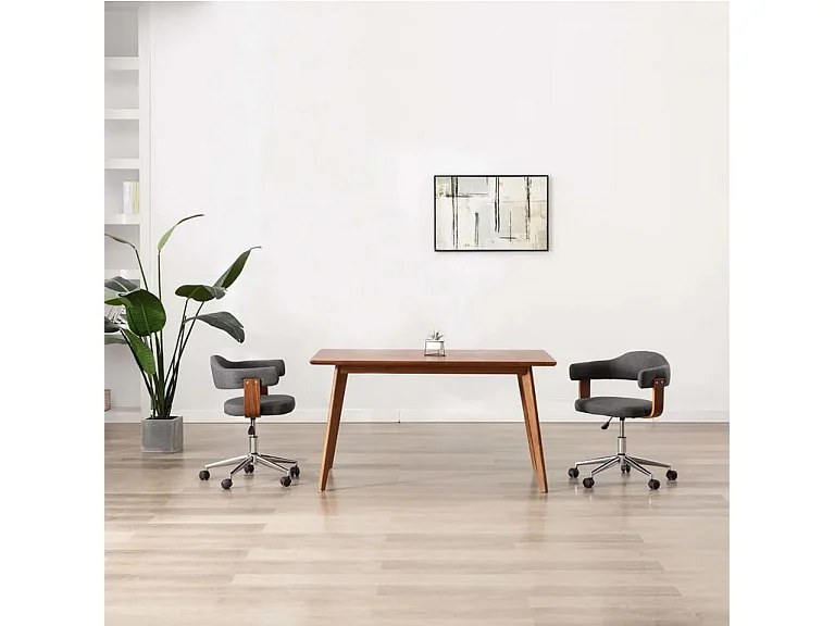 Chaise pivotante tissu gris et bois foncé Saden