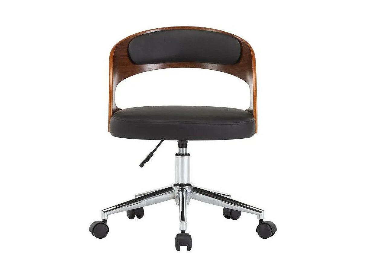 Chaise sur roulettes simili cuir noir et bois foncé Esinn