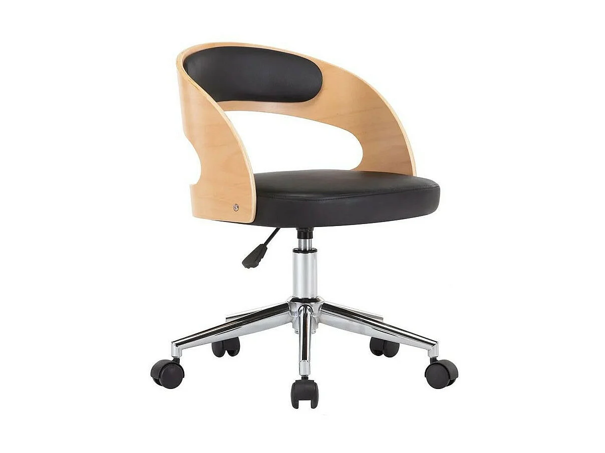 Chaise sur roulettes simili cuir noir et bois clair Esinn