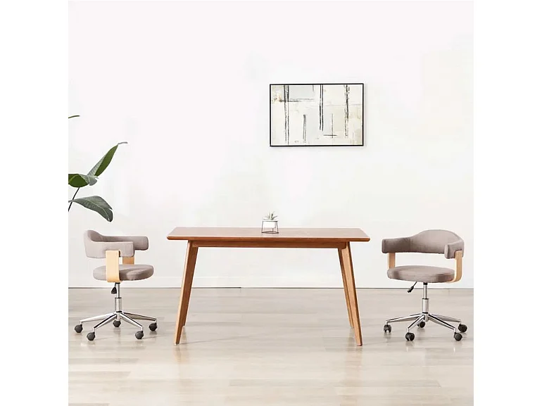 Chaise pivotante tissu taupe et bois clair Saden