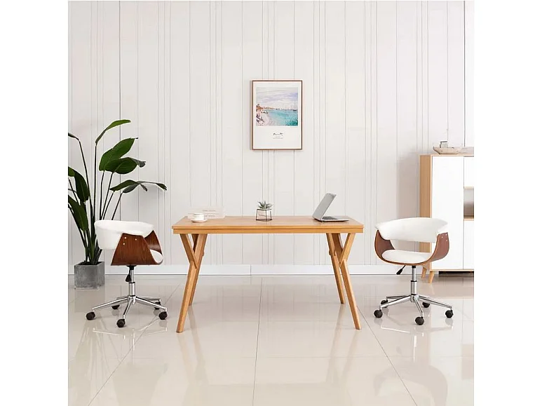 Chaise réglable simili cuir blanc et bois foncé Tessa