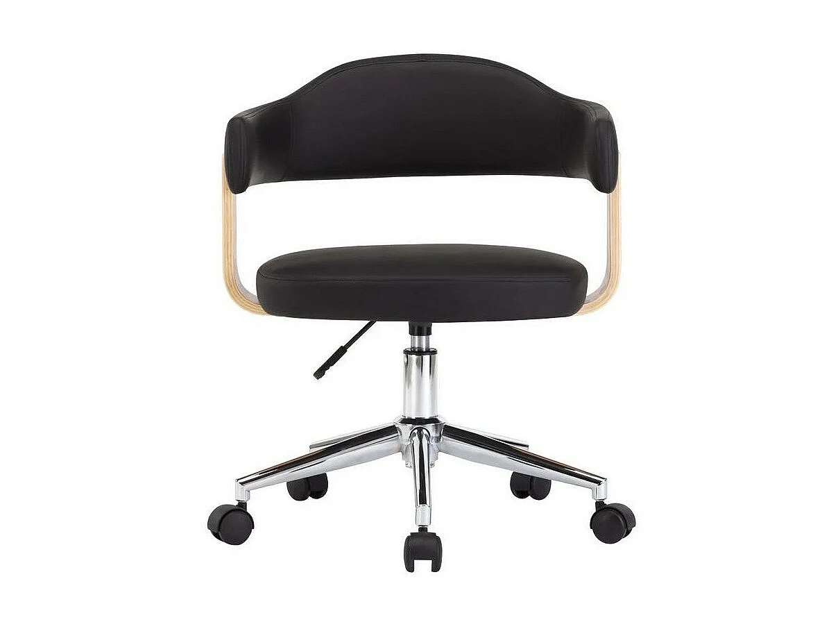 Chaise pivotante simili cuir noir et bois clair Saden