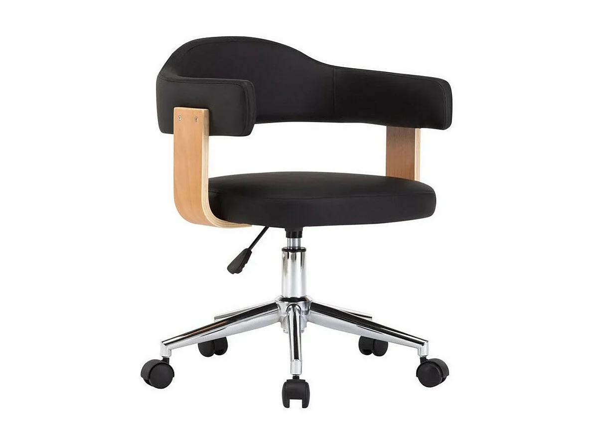 Chaise pivotante simili cuir noir et bois clair Saden