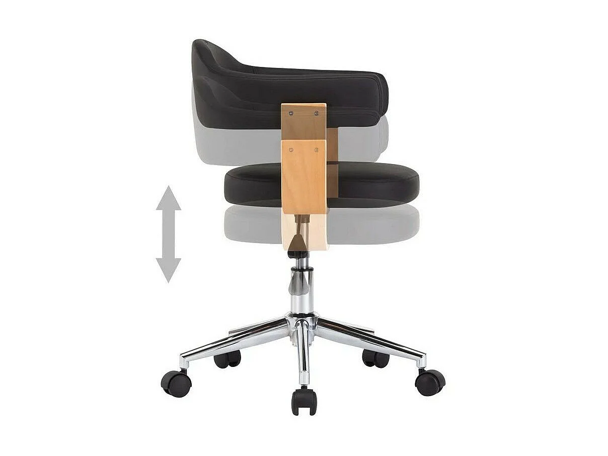 Chaise pivotante simili cuir noir et bois clair Saden