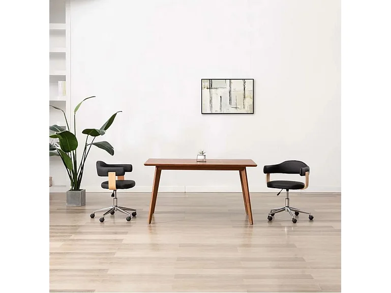 Chaise pivotante simili cuir noir et bois clair Saden