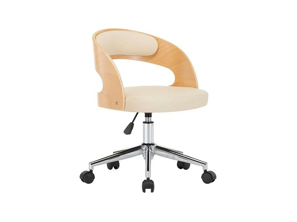 Chaise sur roulettes simili cuir beige et bois clair Esinn