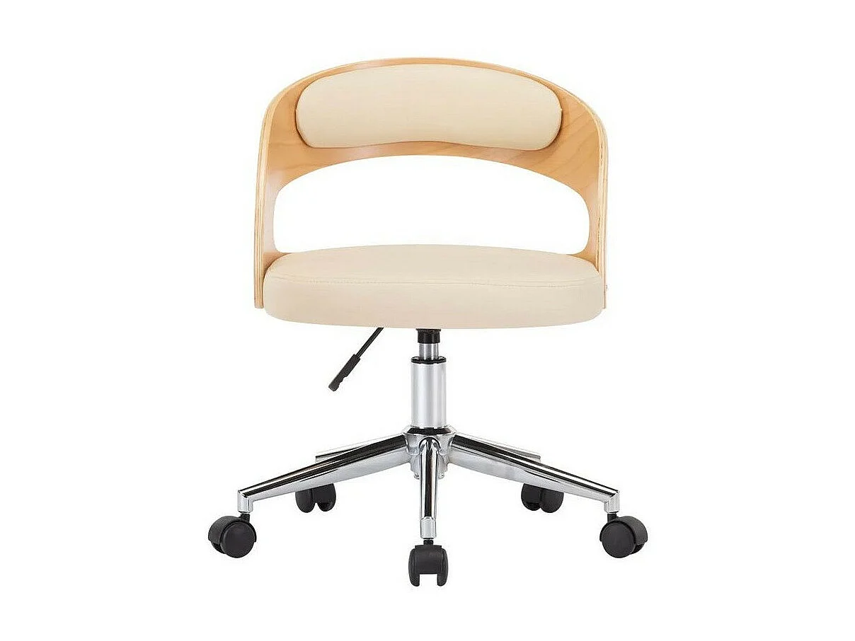 Chaise sur roulettes simili cuir beige et bois clair Esinn