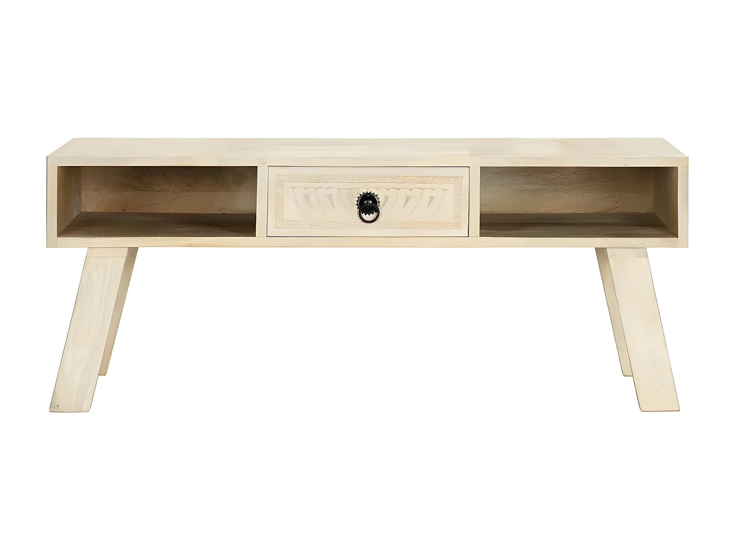 Table basse 1 tiroir manguier massif blanc brossé Pili