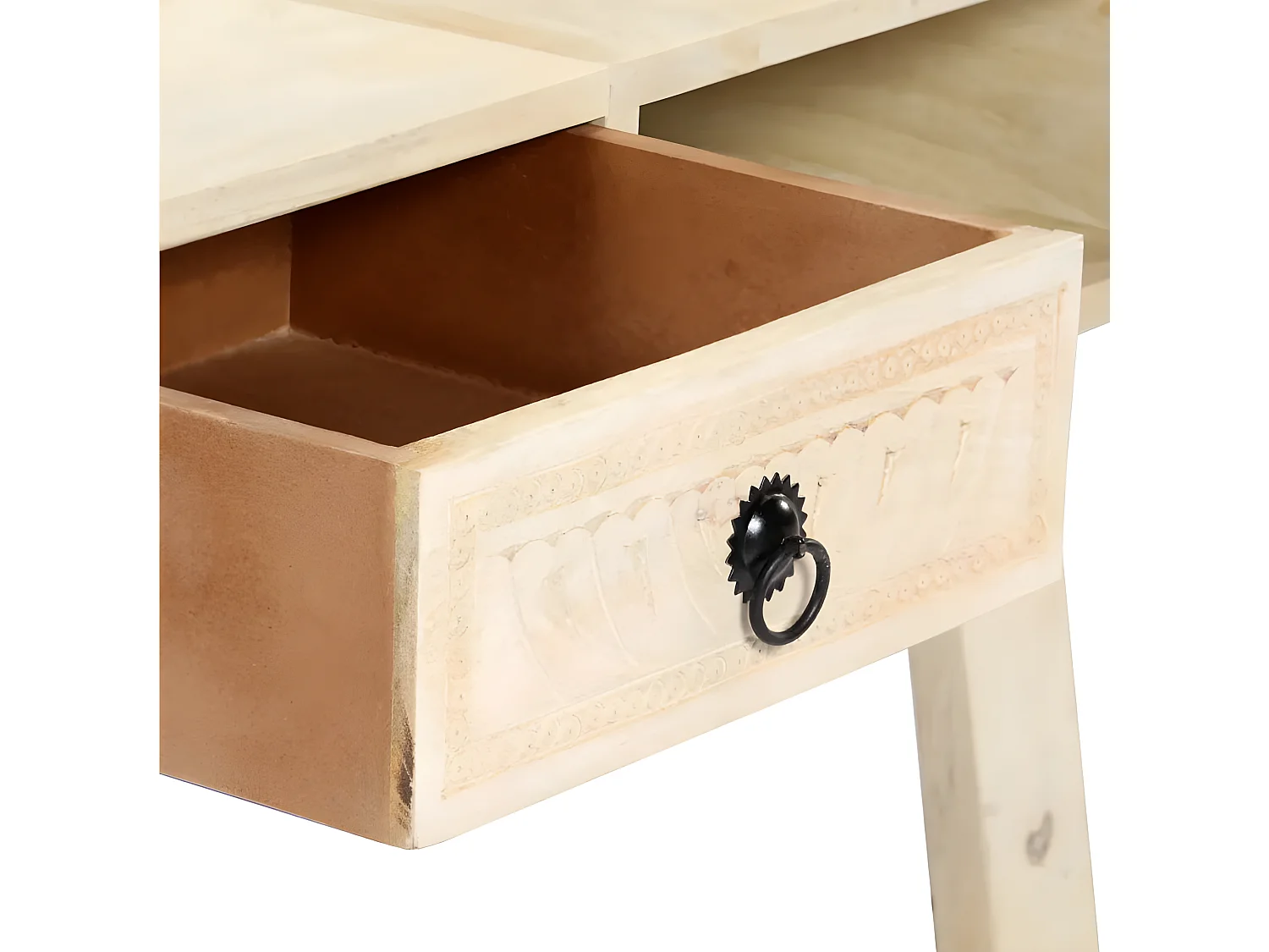 Table basse 1 tiroir manguier massif blanc brossé Pili