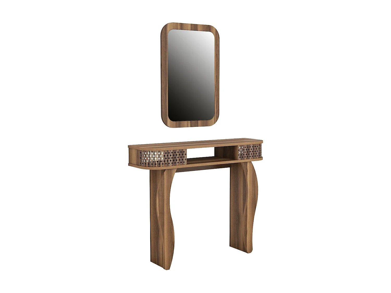 Console L105cm avec miroir mural 51x76cm Basalt Bois foncé