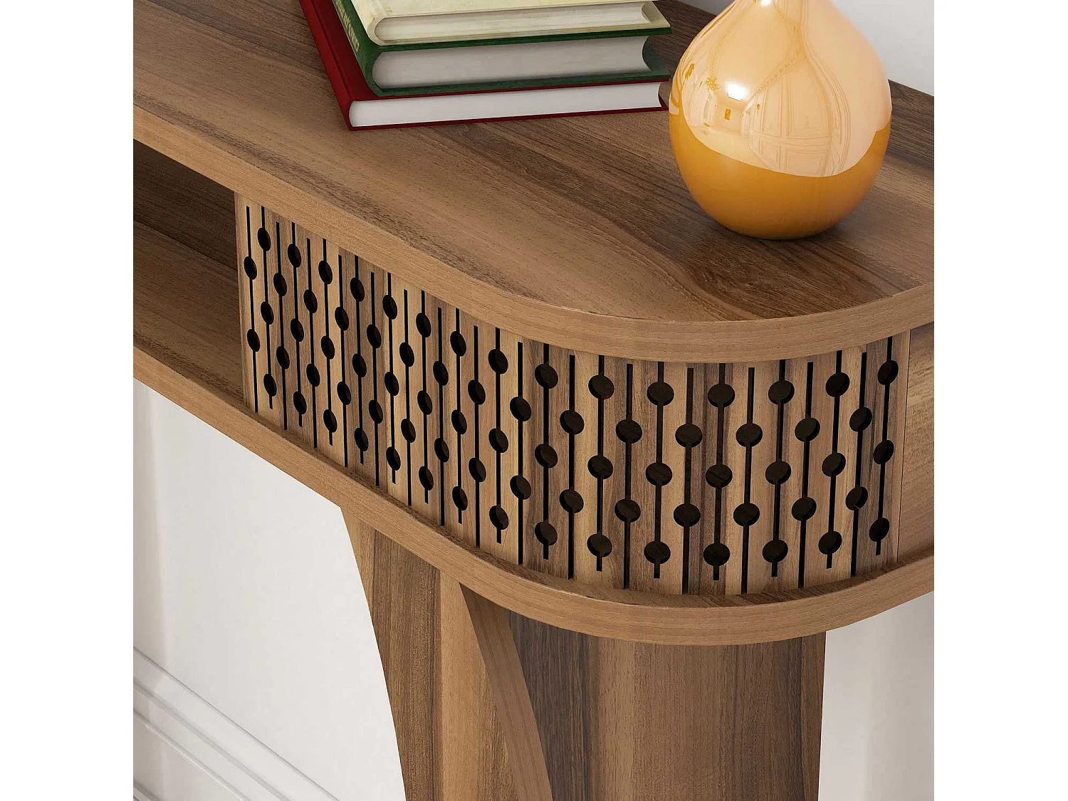 Console L105cm avec miroir mural 51x76cm Basalt Bois foncé