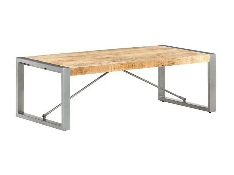 Table basse manguier massif clair et pieds métal gris Tesun 120cm