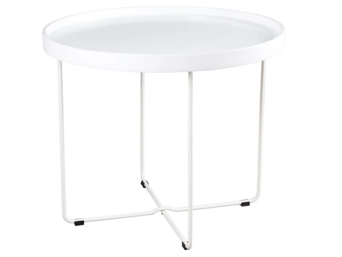 Table basse ronde moderne Bunko-Couleur Blanc-Diamètre 60 cm