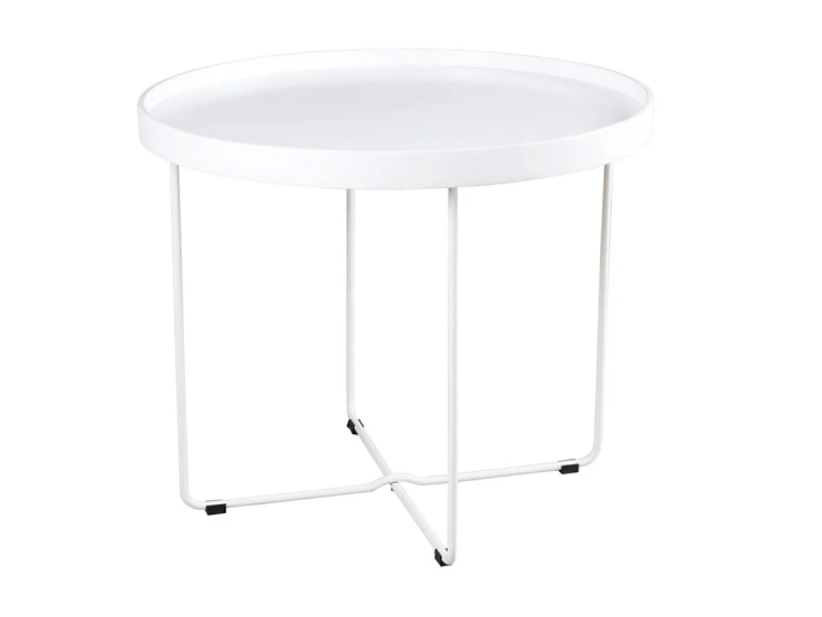 Table basse ronde moderne Bunko-Couleur Blanc-Diamètre 60 cm