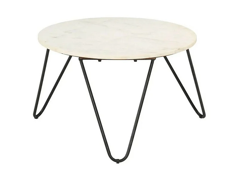 Table basse effet marbre blanc et pieds métal noir Emis D 65cm