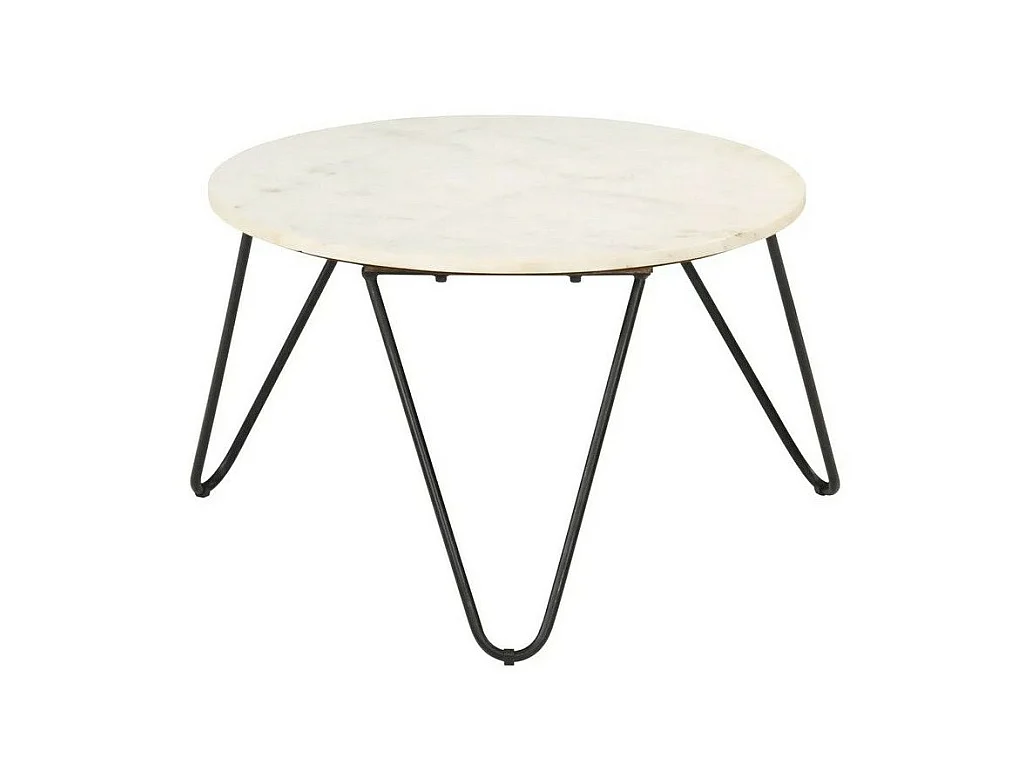 Table basse effet marbre blanc et pieds métal noir Emis D 65cm