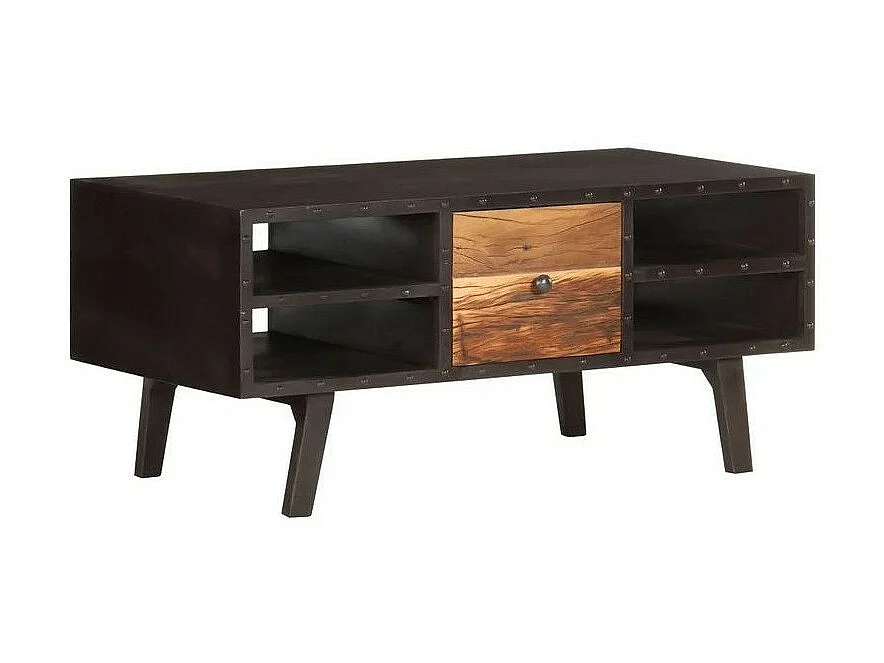 Table basse 1 tiroir bois de récupération noir et clair Asmat