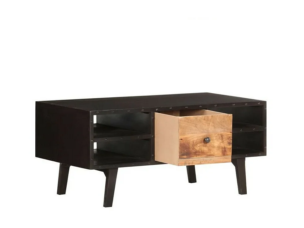 Table basse 1 tiroir bois de récupération noir et clair Asmat