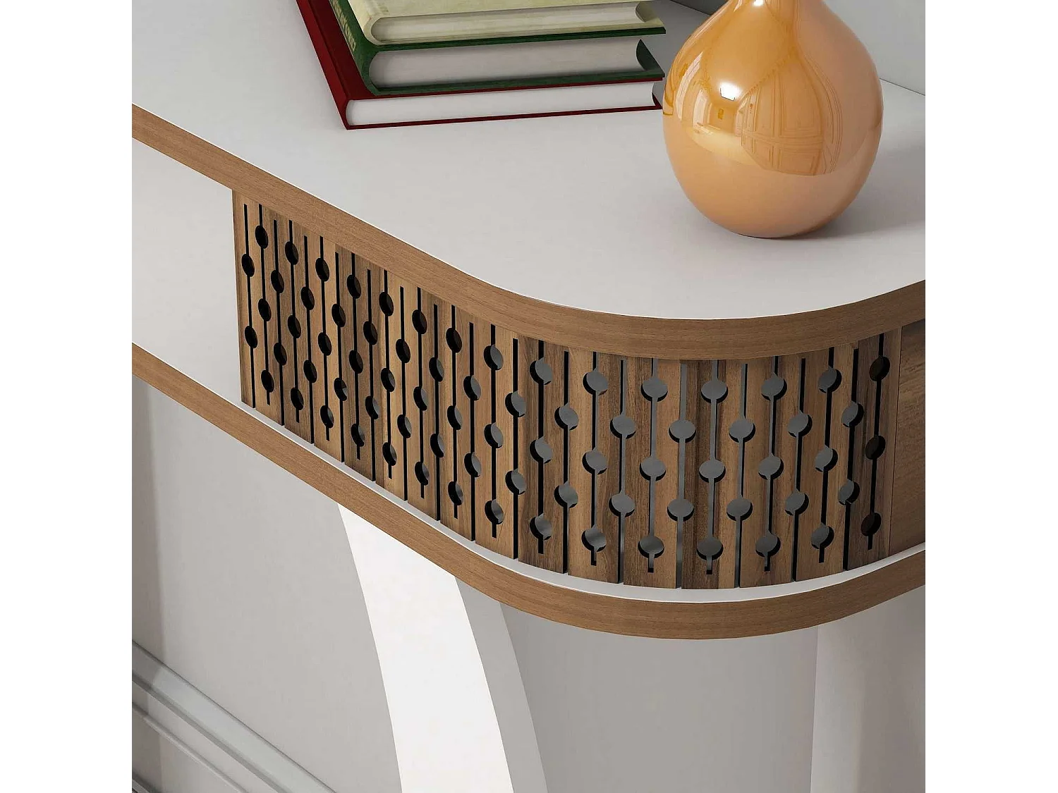 Wit en bruin houten vaste consoleset met Dolly spiegel 105 cm