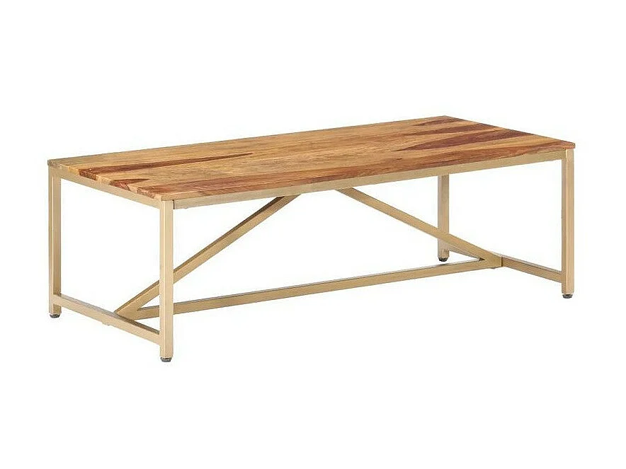 Table basse bois massif clair et pieds métal laiton Silou