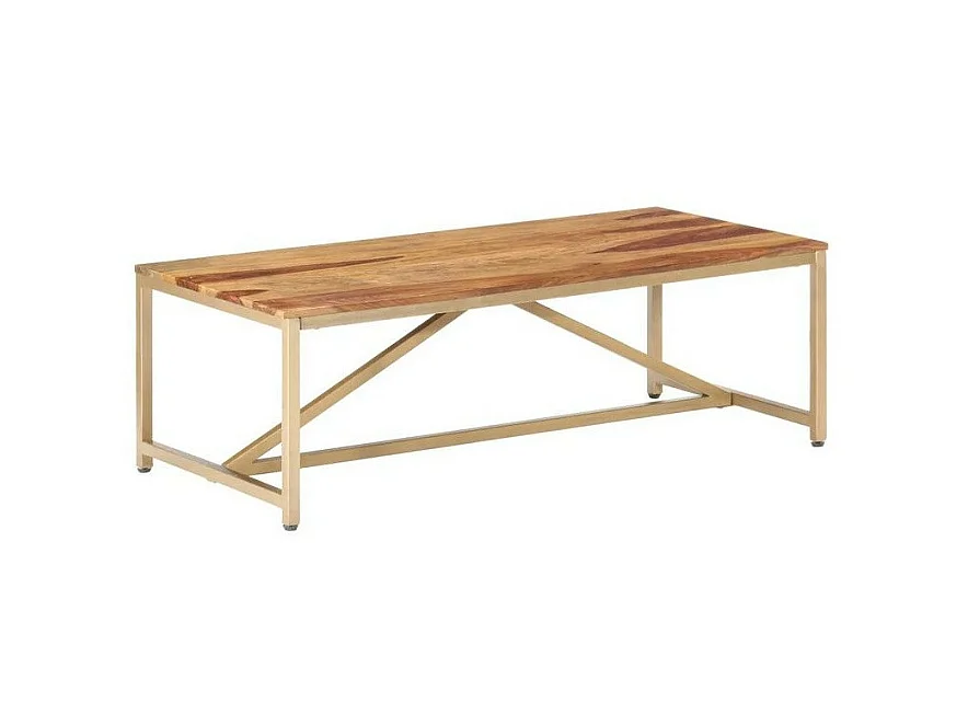 Table basse bois massif clair et pieds métal laiton Silou
