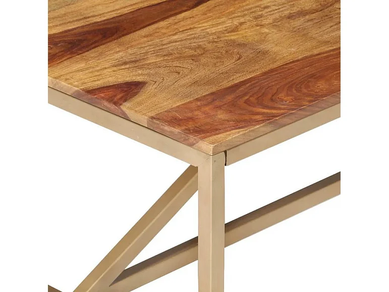 Table basse bois massif clair et pieds métal laiton Silou