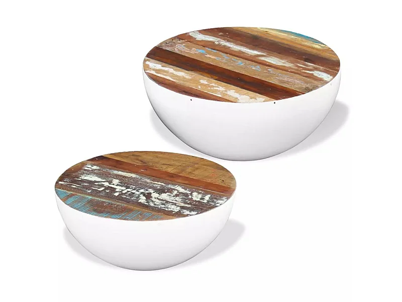 Ensemble de 2 tables basses Forme de bol Bois de récupération