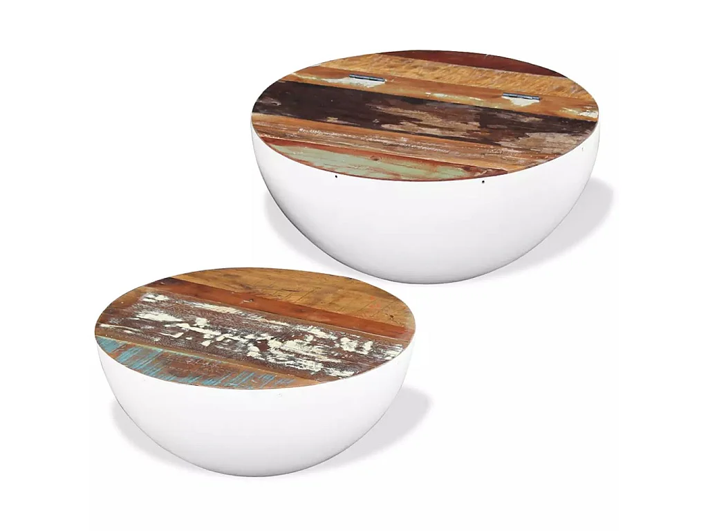 Ensemble de 2 tables basses Forme de bol Bois de récupération
