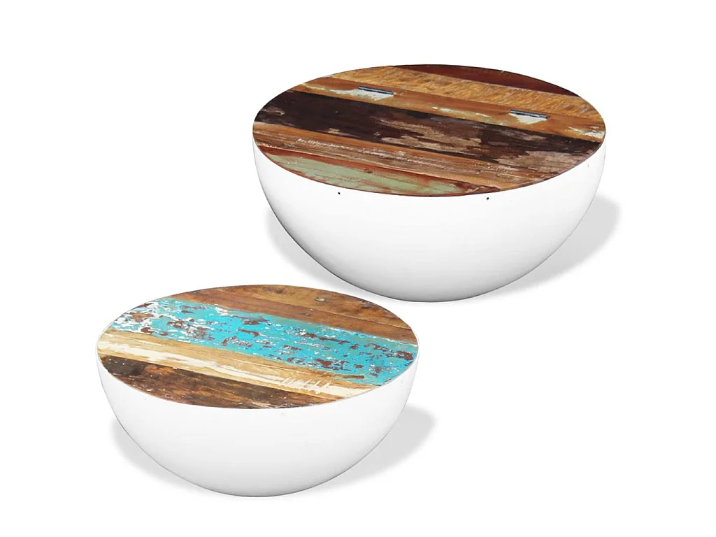 Ensemble de 2 tables basses Forme de bol Bois de récupération