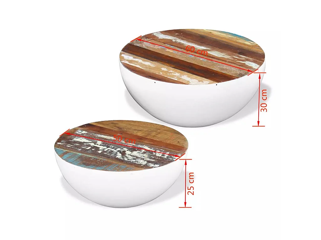 Ensemble de 2 tables basses Forme de bol Bois de récupération