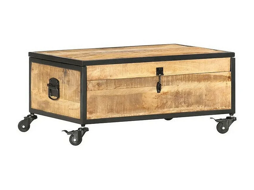 Table basse sur roulettes manguier massif clair Hirao