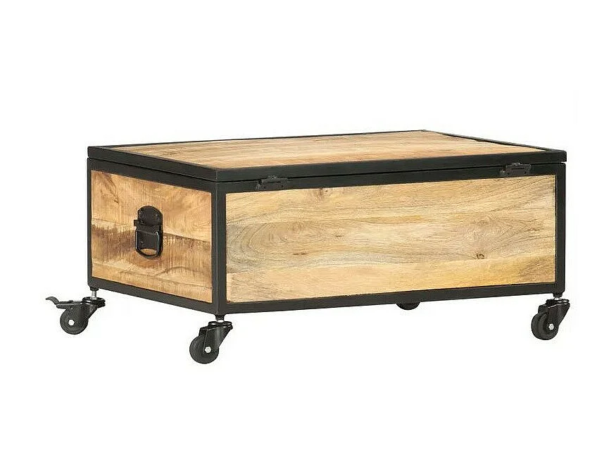 Table basse sur roulettes manguier massif clair Hirao