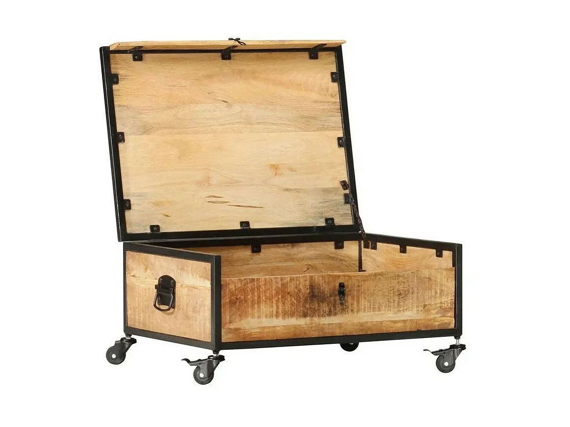 Table basse sur roulettes manguier massif clair Hirao