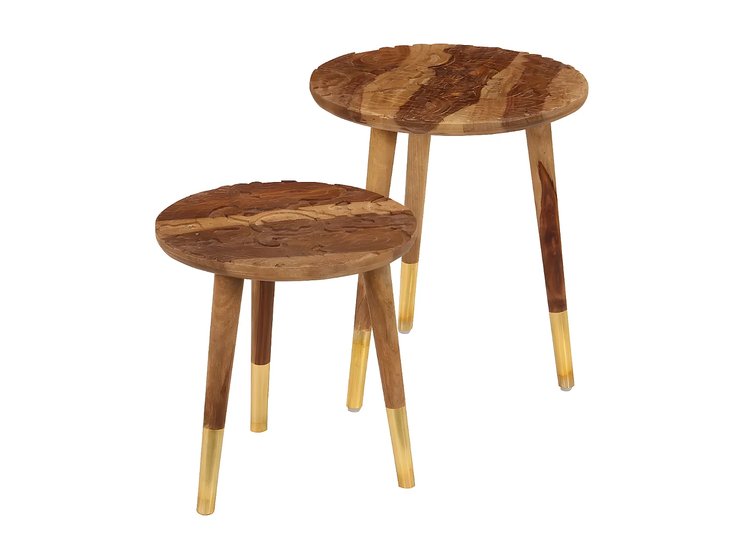 Table basse ronde sesham massif foncé Sytranel - Lot de 2